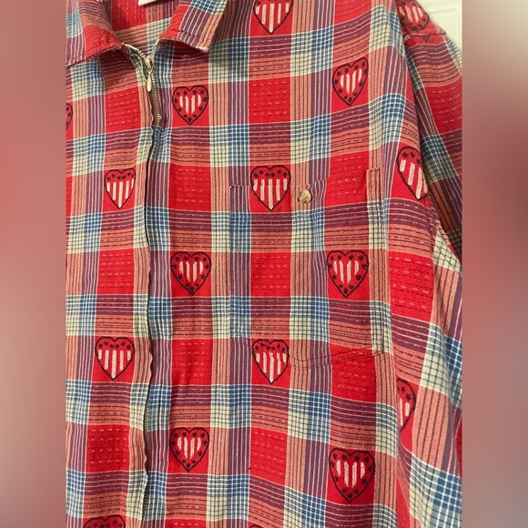 C.S.T Sport Vintage Red White & Blue Embroidered Heart Zip Up Blouse Cotton 3X - Picture 2 of 6